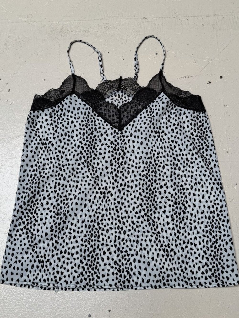 Women's Black White Animal Print Lace Trim Cami Camisole Top Size Medium Y2K